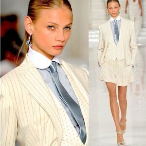 Ralph Lauren~ Collection Spring 12 Cream Pinstripe Wool Blend Crepe Casey Blazer